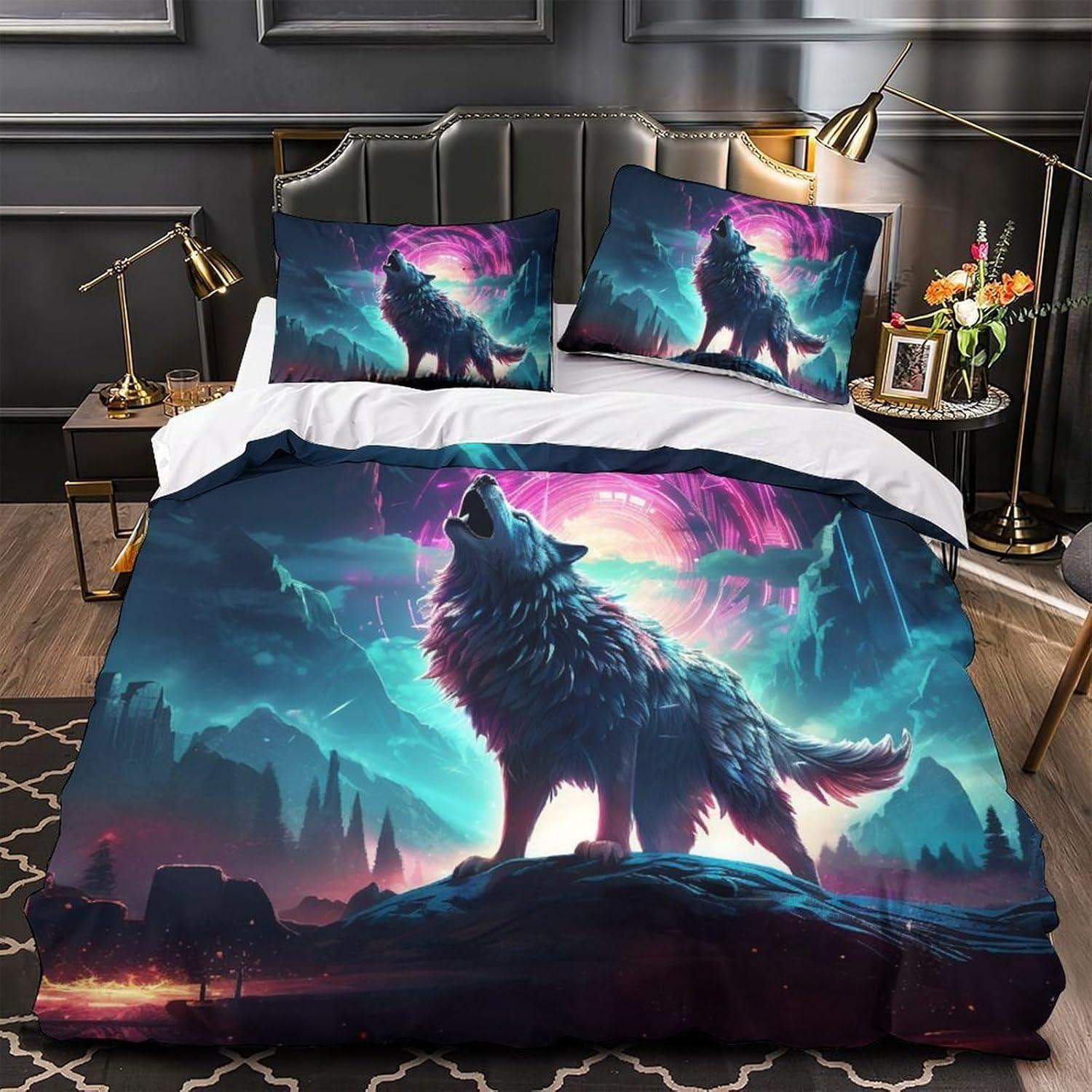 

3D printed wolf element fashionable down duvet cover, ultra-fine fiber bedding set, children s and adult zipper down duvet cover 90x200cm