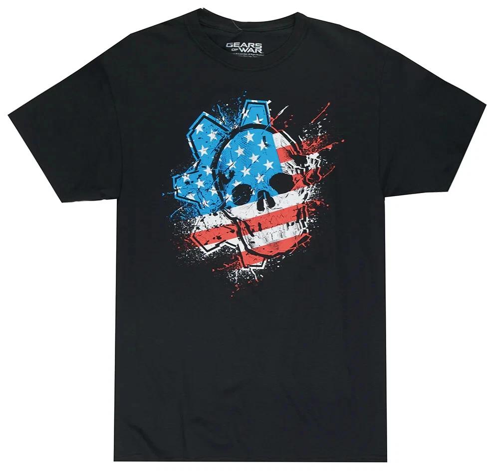 Gears of War American Omen 100% Cotton T-shirt Mens Tees Top – Black Patriotic Skull Tee M