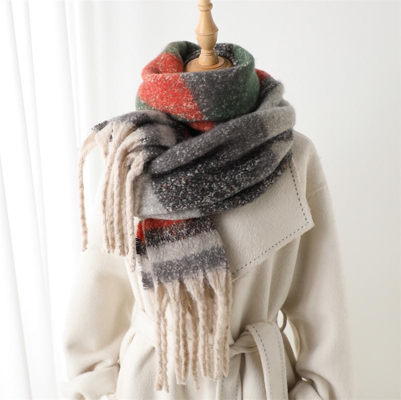 Geometry Designer Winter Warm Women Scarf Imitation Cashmere Thicken Shawl Pashmina Scarves Female Wrap Blanket Foulard Tassels