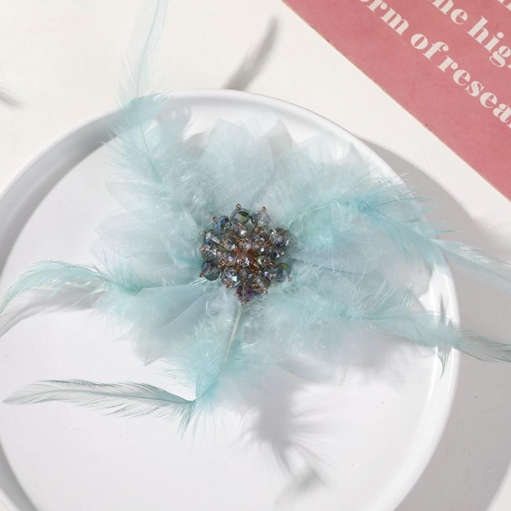 Handmade Feather Brooches Exquisite Pearl Crystal Flower Corsage Hair Accessories Lace Artificial Flower for Pin