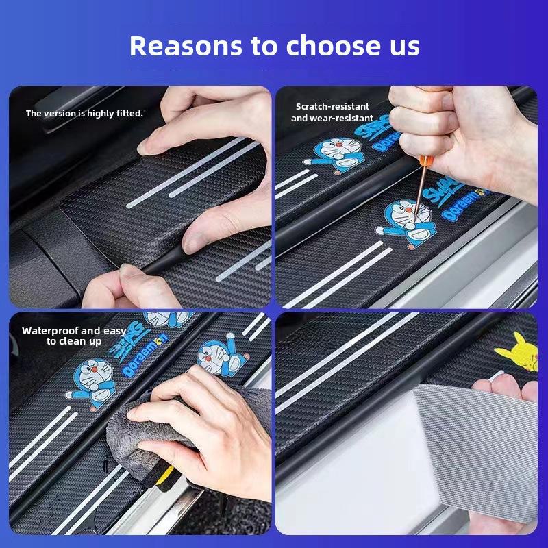 Praguri auto cu model și logo din fibră de carbon - protecție anti-călcare și pedale de bun venit pentru portbagaj