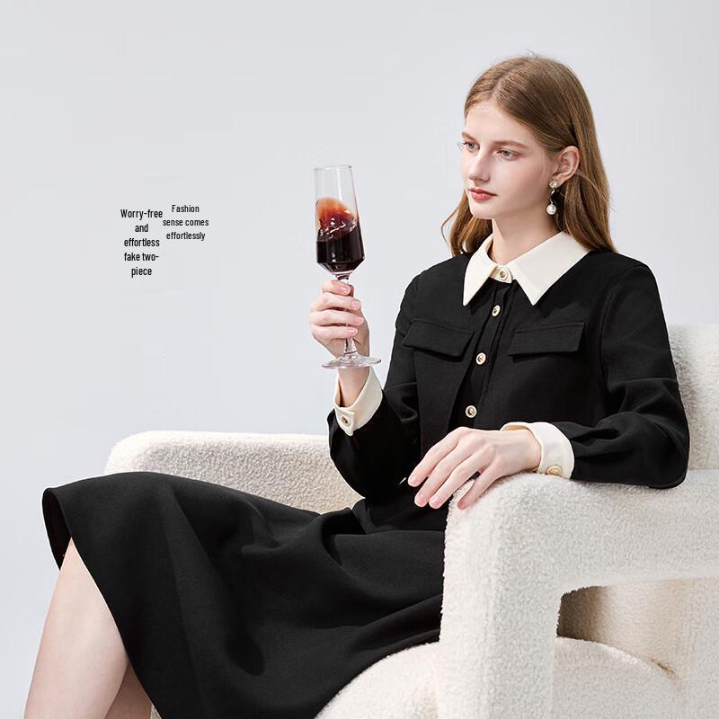 

Qiusb Women s Elegant Faux Two-Piece Petite Black Dress M