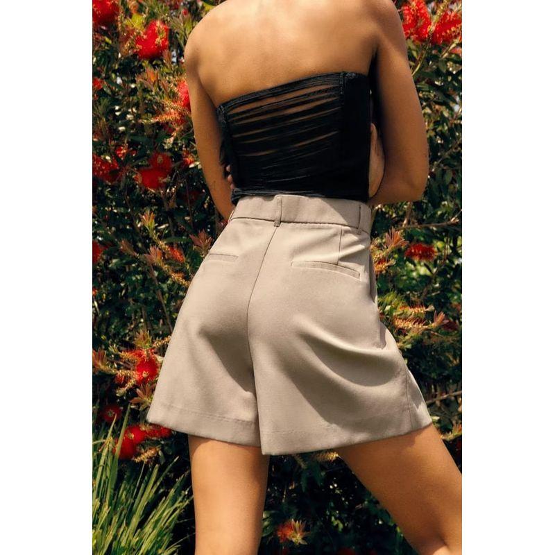 Blended High Waist Casual Shorts Waistcoat Vest Linen