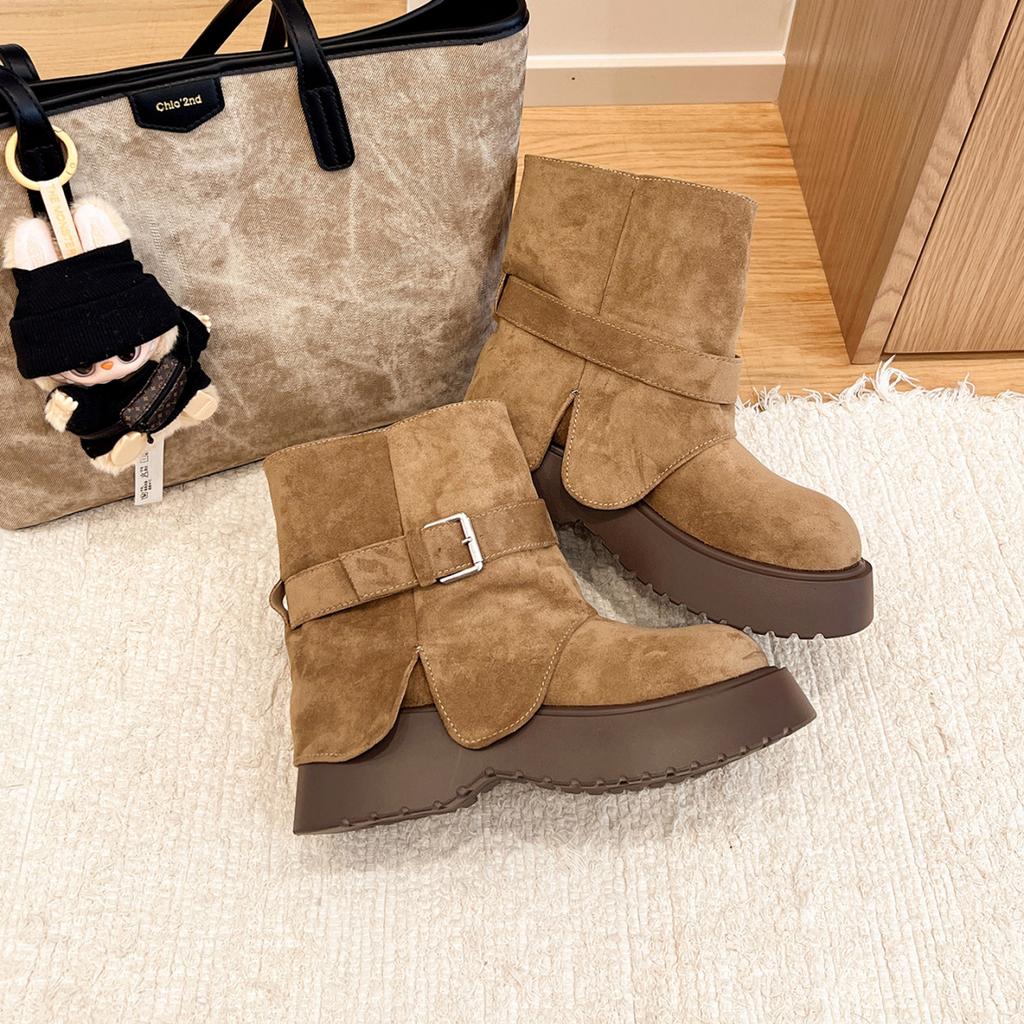 Cowhide version~ autumn and winter new short boots women's thick-soled high-heeled sweet and cool hot girls small trousers Martin boots medium boots