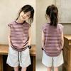 Girls' Trendy Summer Striped Vest Set - Loose Sleeveless Top and Shorts for Medium and Large Children