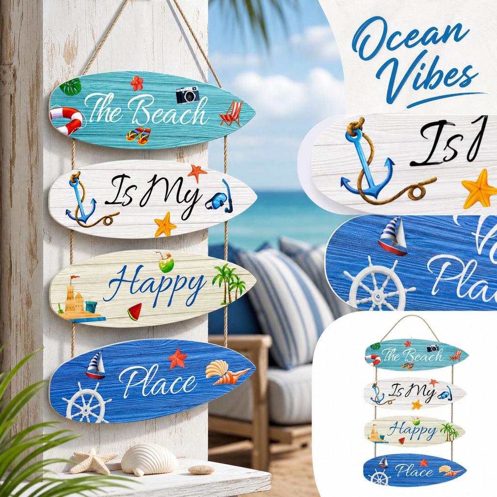 Wooden Beach Wall Decor - Summer Hanging Sign for Home