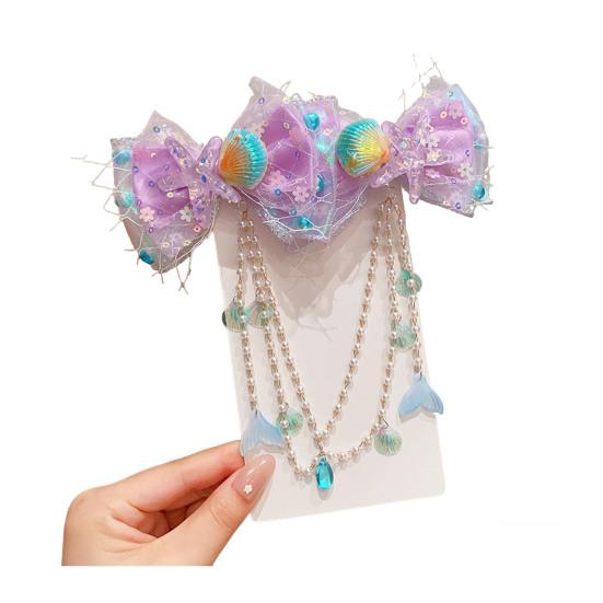 Girl Hair Pin Bowknot Starfish Shell Faux Pearls Chain Decor Kids Hair Clip Princess Headwear Hair Accessories