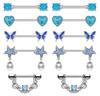 Set 4-5Pairs 14G Surgical Steel Blue Heart Nipple Piercing Jewelry Crystal Bar Lot Tongue Ring Pack Body Jewelry Charming Design