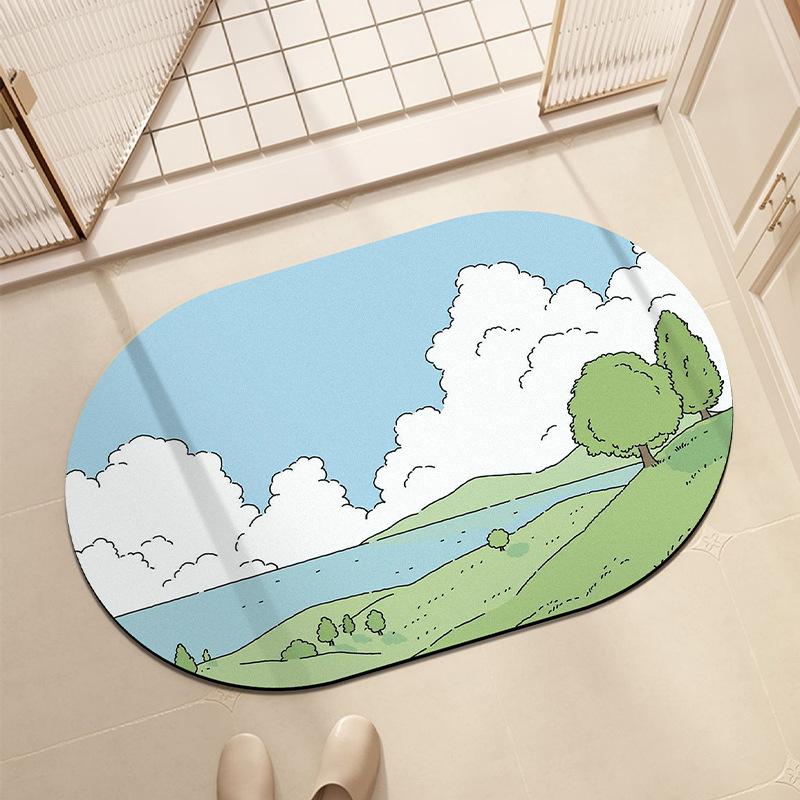 Koupelna Měkké křemelinové bahno Domácí Koupelna Podložka na podlahu Absorbující Rychleschnoucí Koupelnový Koberec Absorbující Protiskluzová podložka na nohy Scenérie