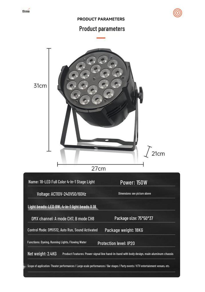 DMX512 18-LED Stage Par Light Bar - Full Color Strobe for Party Atmosphere
