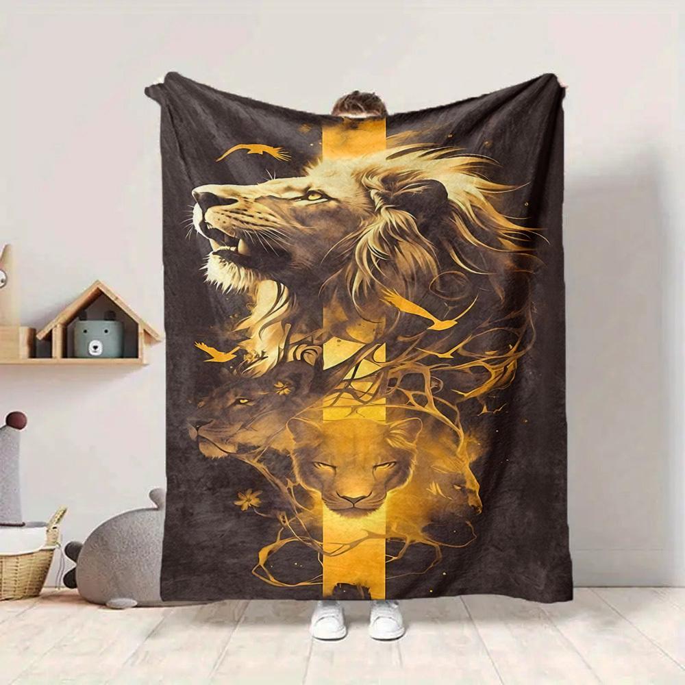 1pc Lion King Print Blanket - Lightweight Flannel Blanket For Sofa, Bed, Living Room, Office, Outdoor Travel, Camping, Soft 076
