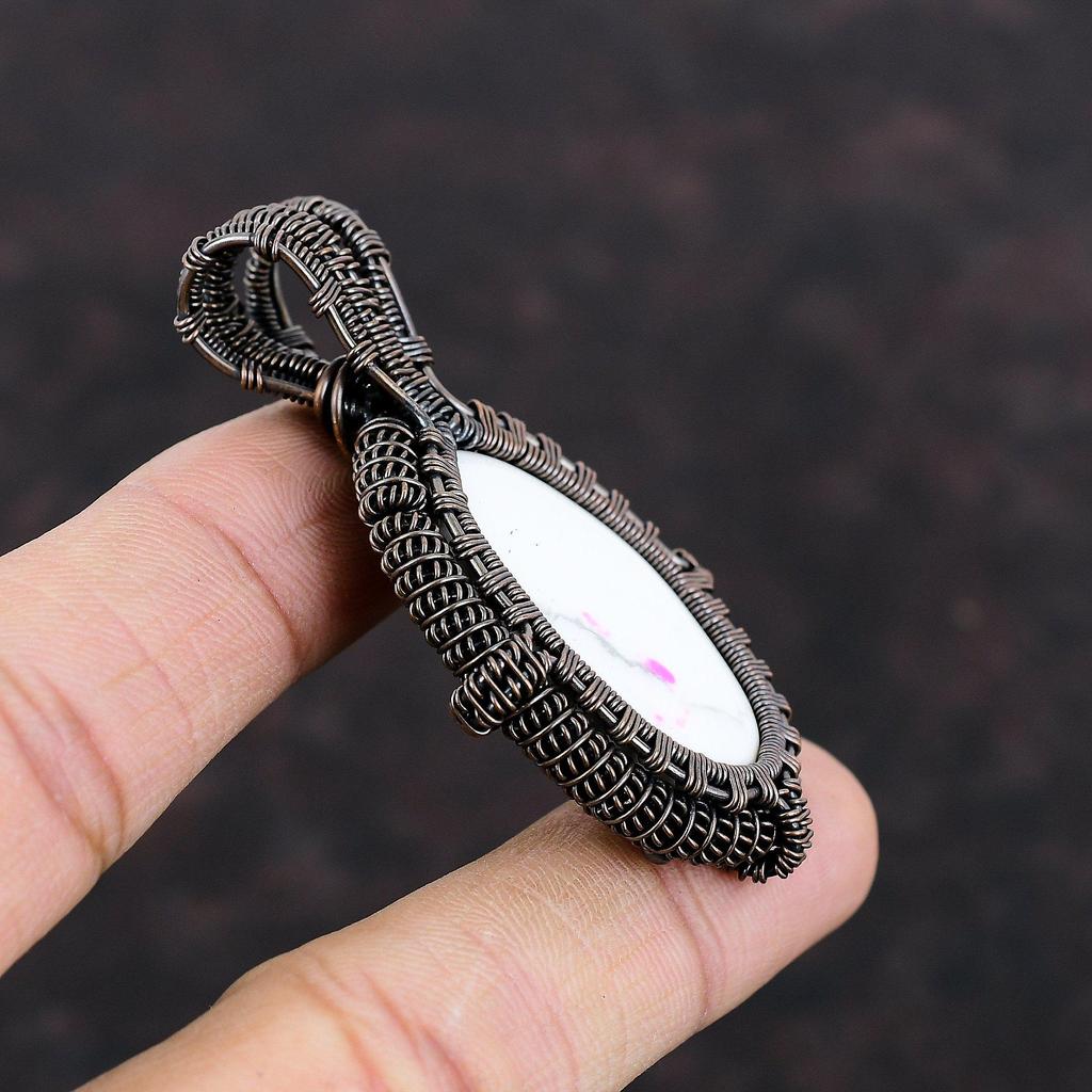 Howlite Copper Pendant Wire Wrapped Pendant Handmade Hippie Pendant Gemstone Pendant Wire Wrap Jewelry Howlite Wire Jewelry Gift For Him