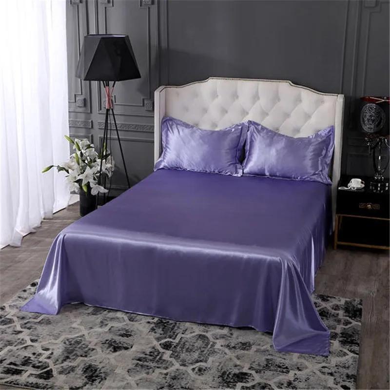 3Pcs Luxury Satin Silk Flat Bed Sheet Set Single Queen Size King Size Bedspread Cover Linen Sheets Double Full Double Sexy