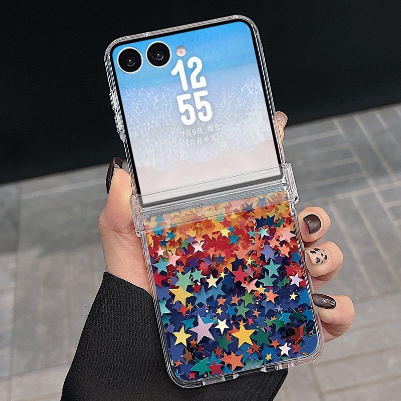 Colorful Stars Print Case For Samsung Galaxy Z Flip 8 7 FE 6 5 Z Flip8 Flip7 Flip6 Magnetic Clear Hard PC Folding Phone Cover