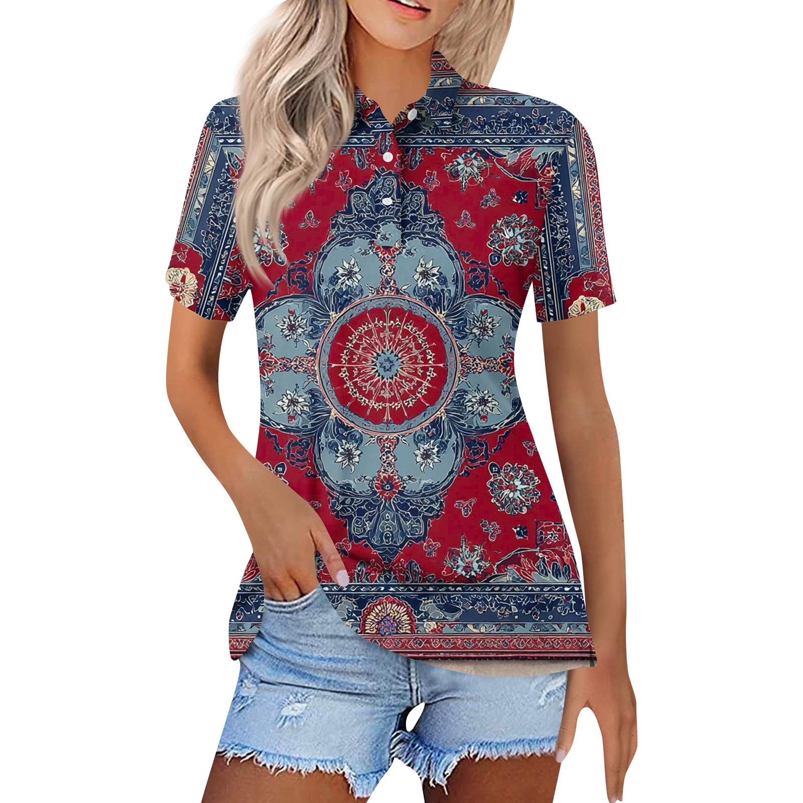 

Женская модная повседневная рубашка с отворотом и коротким рукавом с принтом, женские топы на пуговицах XL красный