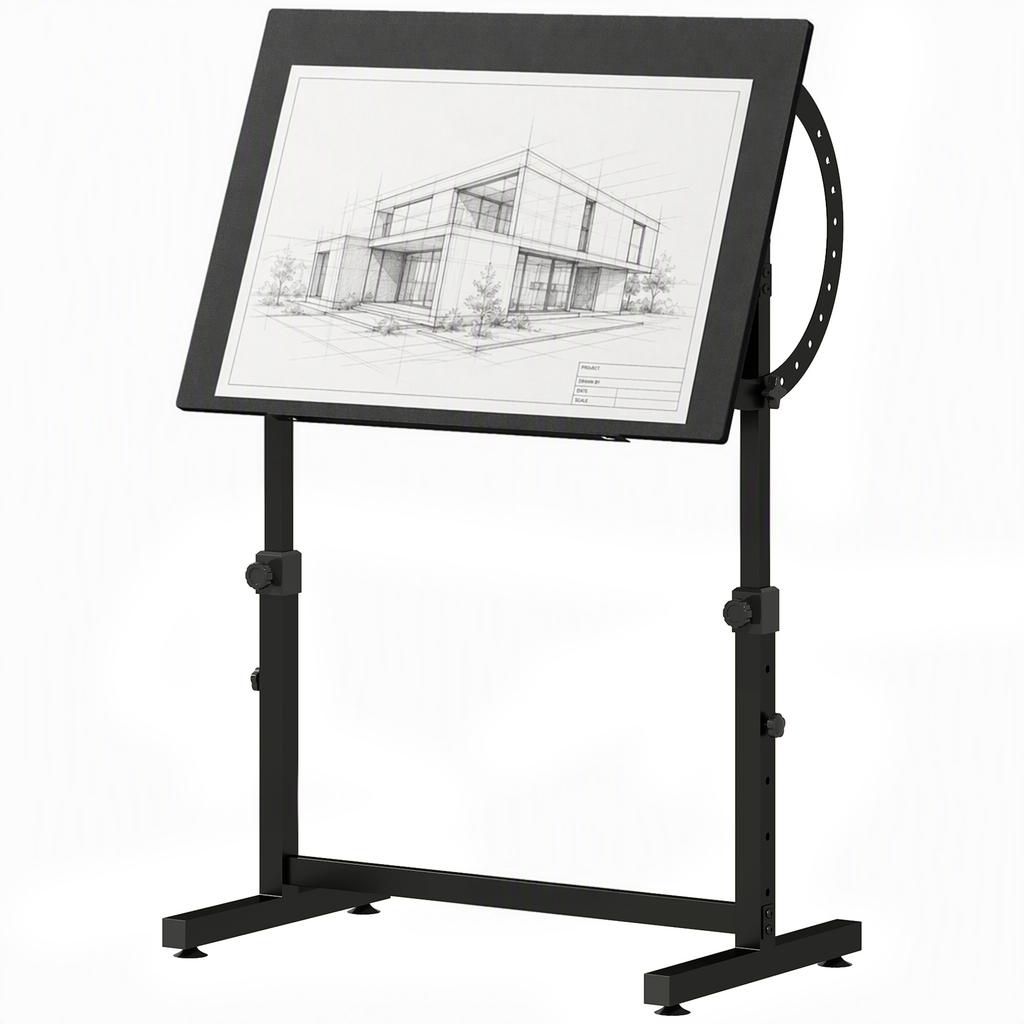 Drafting Table, Height- and Tilt-Adjustable, with Non-Slip Ledge, Black
