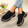 Women Plus Size Lace Up Mid Heel Loafers Round Toe British Style New Autumn Leather Shoes