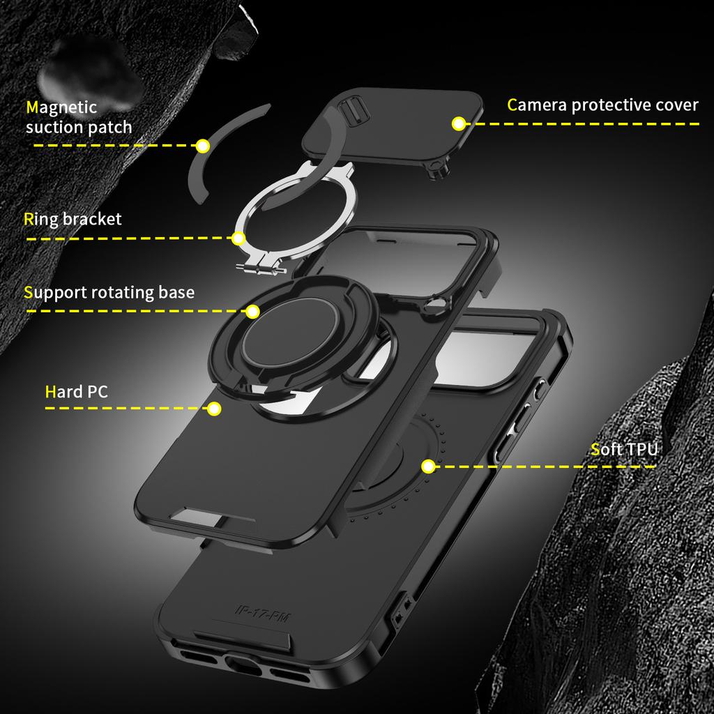 Magnetic Ring Stand Slide Camera Case For iPhone 17 Air 16 15 14 13 12 11 Pro Max Plus 16E For Magsafe Shockproof Rugged Cover