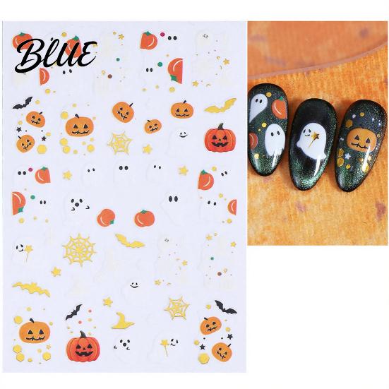 DIY Halloween Nail Art Stickers Cartoon Pumpkin Ghost Bat Decals for Stickers Decorations Self-Adhesive Holiday Manicure Women Easy Application