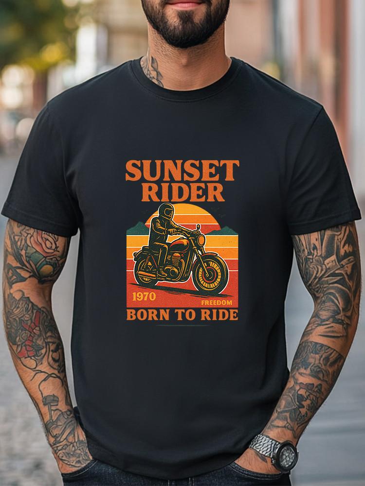 

Футболка с мотоциклом Sunset Rider 1970 Ретро Born to Ride Байкерская футболка Винтажная футболка Унисекс футболка XXL
