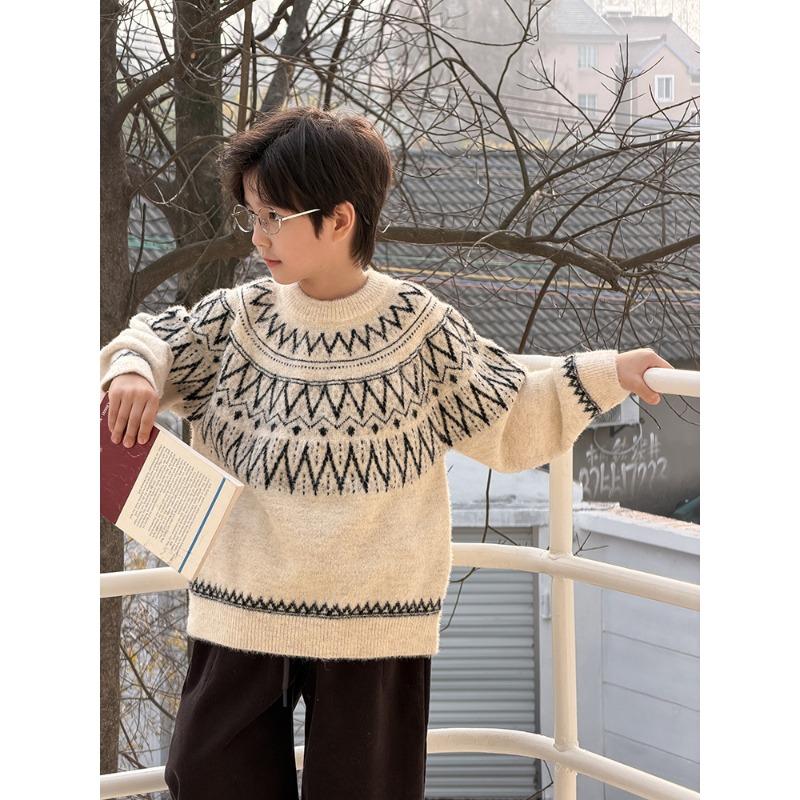 Kids Winter Retro Fair Isle Thick Knitted Sweater Unisex