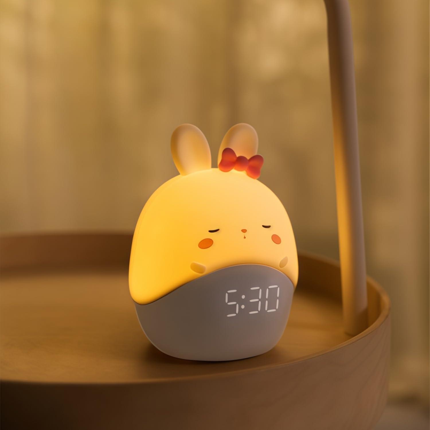 

AUSTYLCO Night Light, Bedside Alarm Clock, Reading Light, Nursing Light, Warm White, Rechargeable, Multicolor, Cute Rabbit Design, Perfect for Kids
