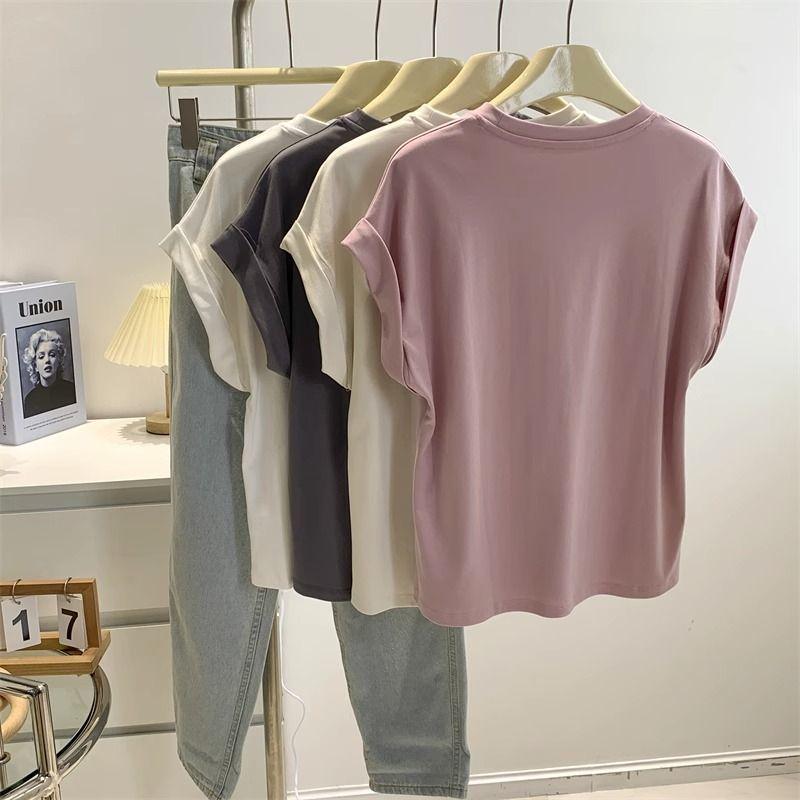 Women's Pink Modal Cotton Flared Sleeve T-Shirt - Korean Style Summer Top