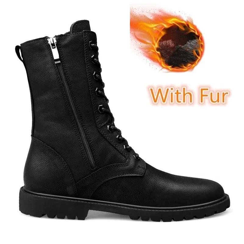 Fashion Men's Boots Black Luxury Brand Sewing Mens Shoes Rubber Casual Shoes For Men Genuine Leather Winter Boots Man Big Size 36-50