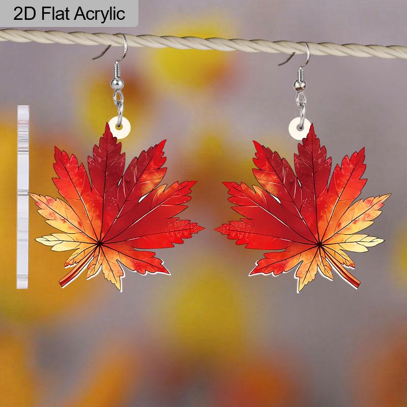 2D Platta Röd Lönnlöv Mönster Akryl Hängande Örhängen Kanadas Nationaldag Höst Tacksägelse Gåva Damsmycken