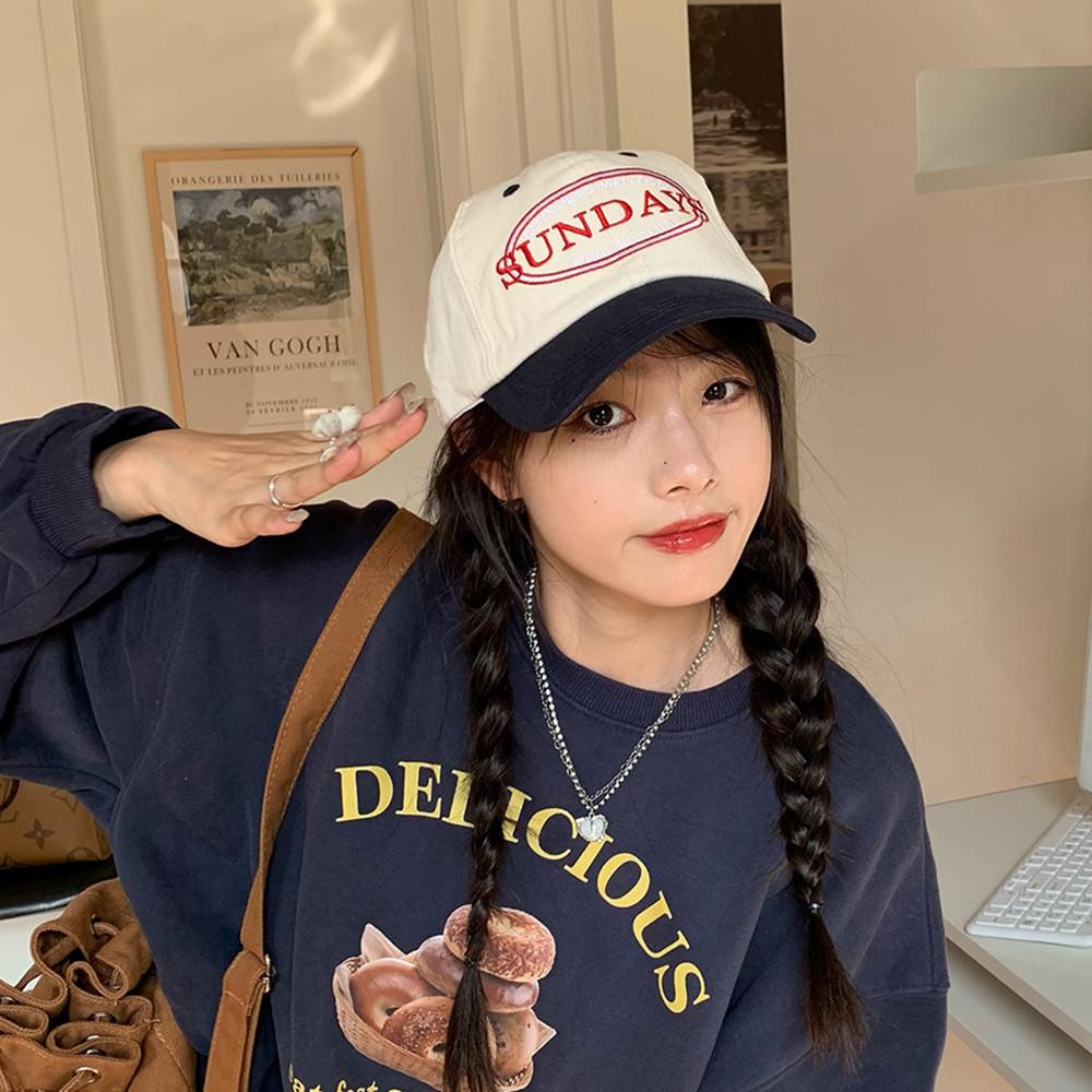 

Versatile Contrast Color Women s Baseball Cap Retro College Letter Embroidered Casual Hat Summer Sun Hat