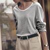 Korean Loose Contrast Striped Long Sleeve T-shirt Autumn Casual Top Women Pullover Base  Tops