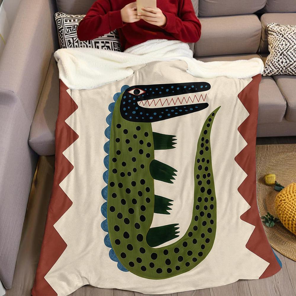 Boho Crocodile Folk Art Flannel Blanket Warm Soft Halloween Christmas Couch Warm Cozy Decorative Decor Gift for All Season