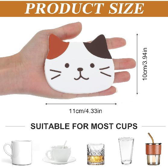 6 Pcs Cat Coasters, Silicone Cute Coasters Easy to Clean, Fun Coaster Non Slip Hot Pads for Drinks Home Gift, Coffee Table Dinning Room Decorations