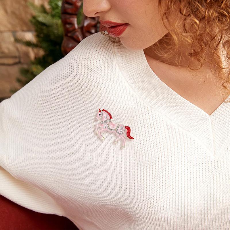 1Pc Horse Brooch Cartoon Alloy Cute Rhinestone Gift Pin Enamel