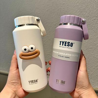 TYESO Bouteille Isotherme à Vide Sports d'Extérieur Bouilloire Thermique Poignée Portable Acier Inoxydable 304 Tasse à Boire Chaude et Froide