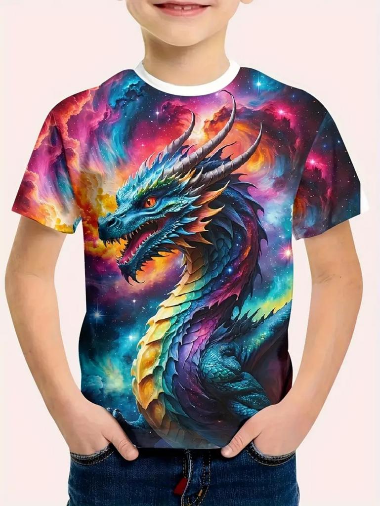 Children's Clothing T-Shirts for Boys Short Sleeve Child T-Shirt Fashion 3D Dragon Graphi Print Casual Girls Summer Clothes Tops