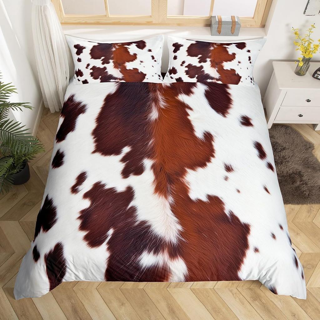 Cowhide Duvet Cover Twin King Farm Animal Bedding Set Western Patchwork Comforter Cover Microfiber Cow Fur Print Bedspread Cover