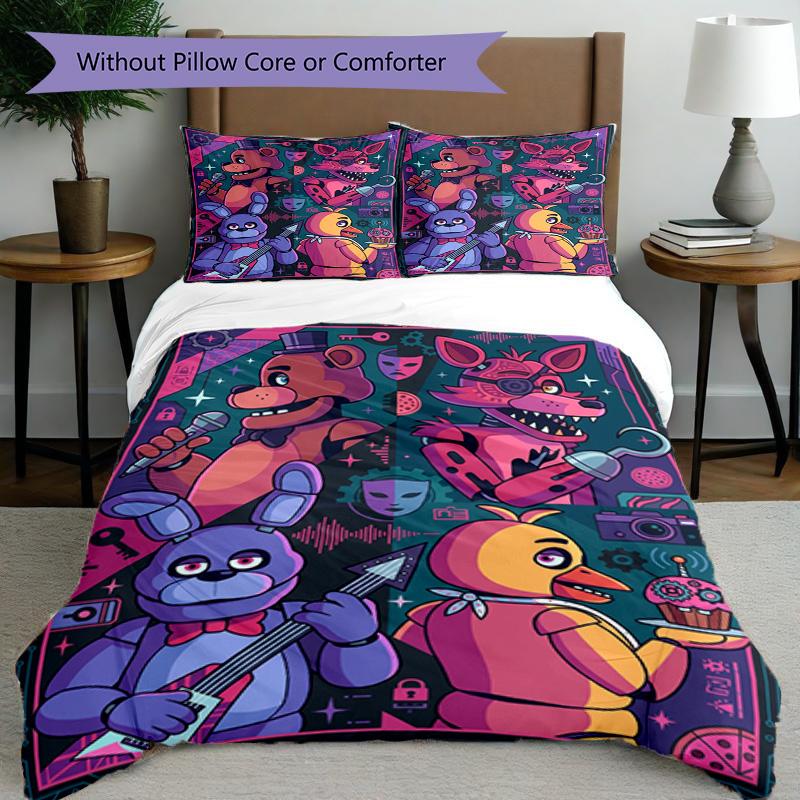 3-teiliges Bettbezug-Set (1 * Bettbezug + 2 * Kissenbezug, ohne Kern), Five Nights at Freddy's Bettwäsche-Set mit Aufdruck, Schlafzimmerdekoration, Ganzjahres-Bettwäsche, Geburtstagsgeschenk
