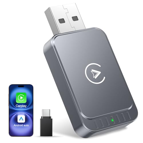 

Беспроводной адаптер AuroraLink carplay 2-в-1 и Android Auto плеер/ресивер, Быстрый и стабильный проводной в беспроводной конвертер, Эксклюзивный для CarPlay/And