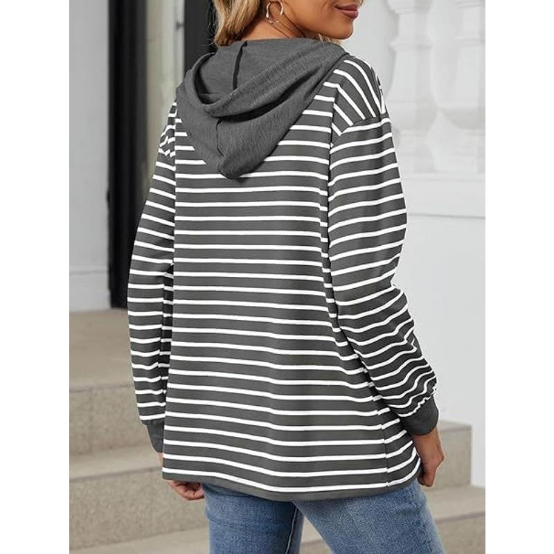 YYFS Women's Fashion Casual Stripe Print Long Sleeve Hooded Hoodies & Sweatshirts
