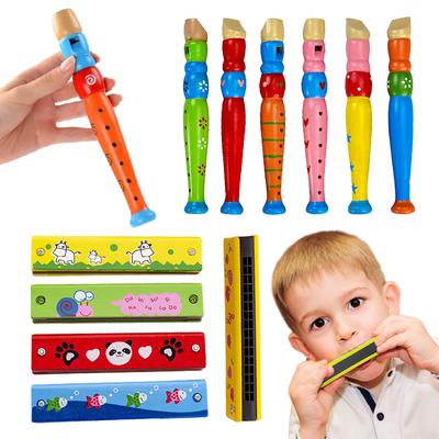 Kolorowy Drewniany Kreskówkowy Flet i Harmonijka Drewniane Instrumenty Muzyczne Zabawki dla Dzieci Wczesnoszkolne Zabawki Muzyczne dla Dzieci