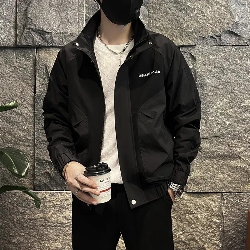 Autumn and Winter Handsome Work Jacket Men's New Trendy Embroidered Casual Cotton Stand Collar Jacket Men's Clothing