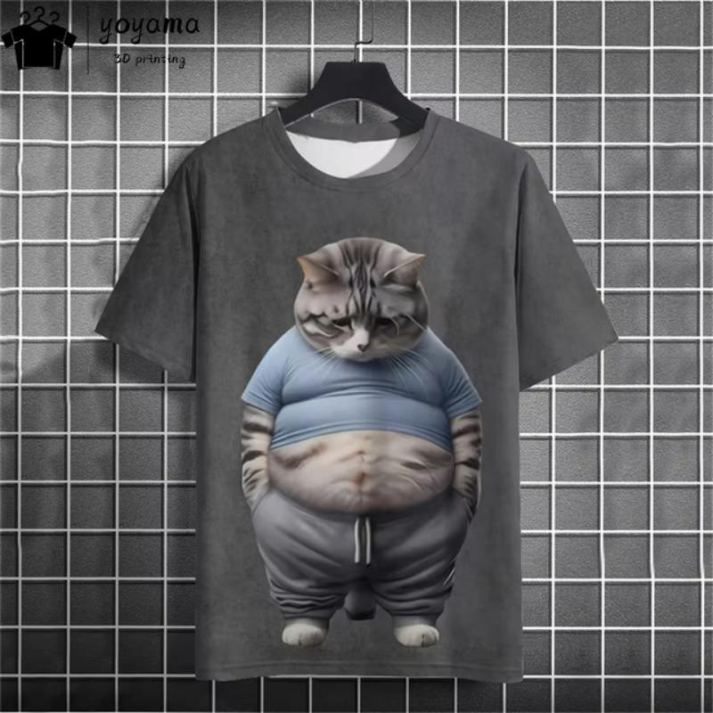 Summer Hip Hop Cat Graphic T Shirts Casual Fashion T-shirts for Men O-Neck Pullover Short Sleeved Tee Street Rock T Shirt Men