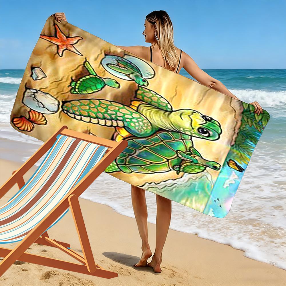 Sea Turtles and Beach Shells Design Beach towel quick-drying for travel outdoor sports jogging beach and swimming
