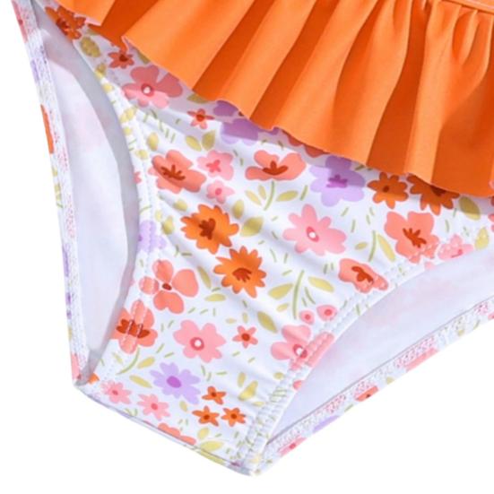 Jenter Solbeskyttende Badedraktsett Todelt Rash Guard Langermet Badebukse Tankini med Bikinibunn Blomstertrykk Barn Strandklær