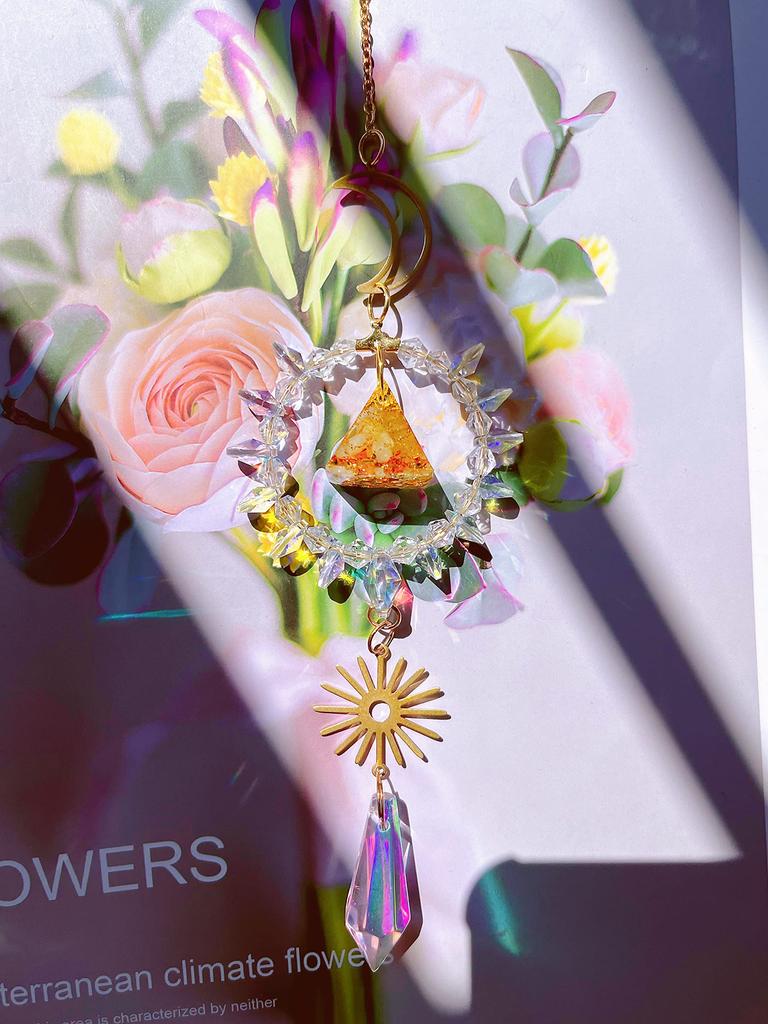 O'la Myth Suncatcher Crystal Entrance Decoration Lucky Charm Pendant Pyramid Natural Stone Quartz Orgonite Lucky Crystal Good Fortune Feng Shui Window