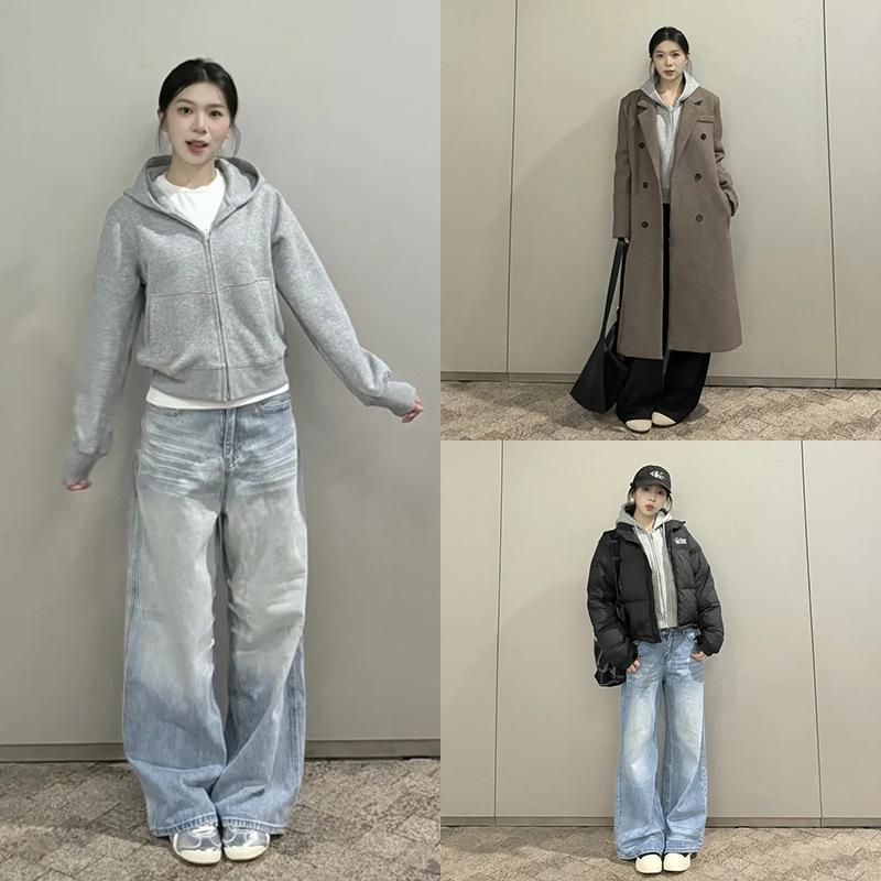 Women's Petite Gray Fleece-Lined Hooded Sweatshirt, Thickened, Short Jacket for Autumn and Winter