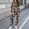 Sets For Women 2 Piece Round Neck Long Sleeve Shirts Printed Sweatpants Pocket Sets