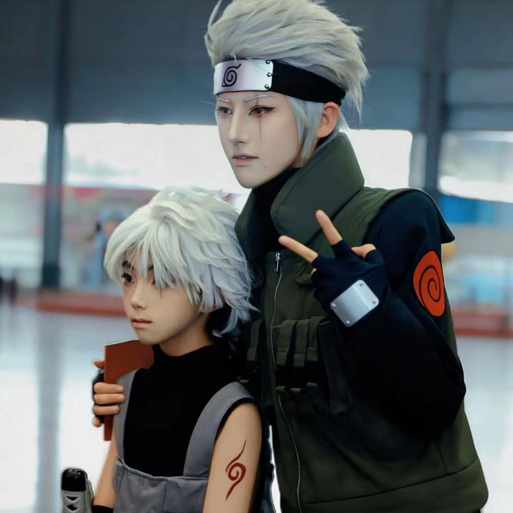 Anime Vierde Hokage Kakashi Hatake Cosplay Kostuum Voor Jonge Ninja, Inclusief Pruik.