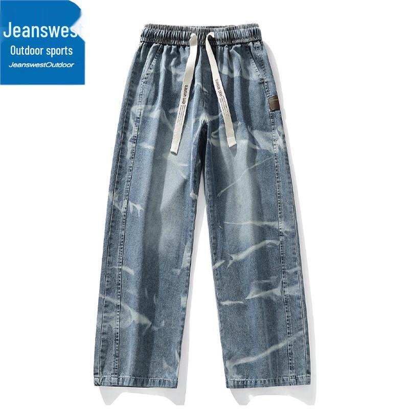 Jeanswest Men's Outdoor Casual Straight Wide-Leg Jeans